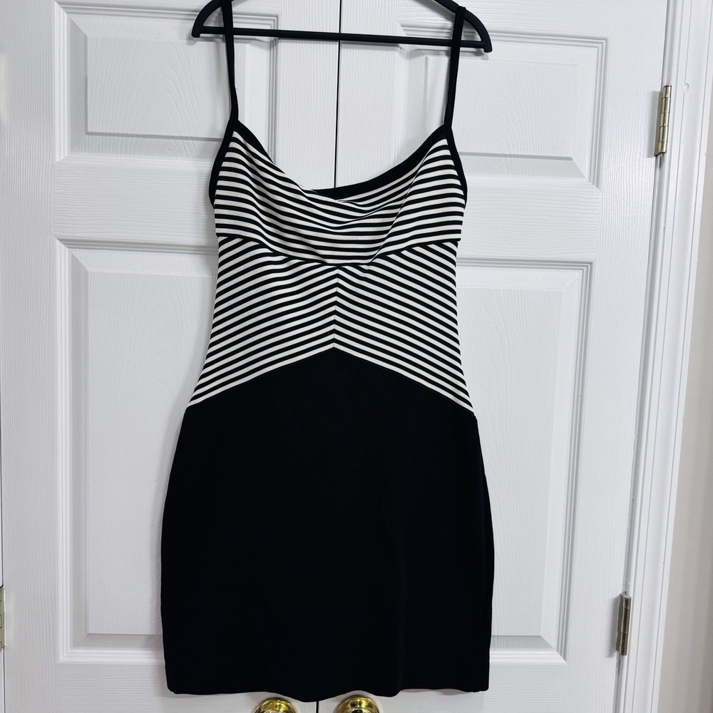 Tadashi Cocktail LBD Dress Bandage Bodycon Vintage 90's Black Cream XL NWT